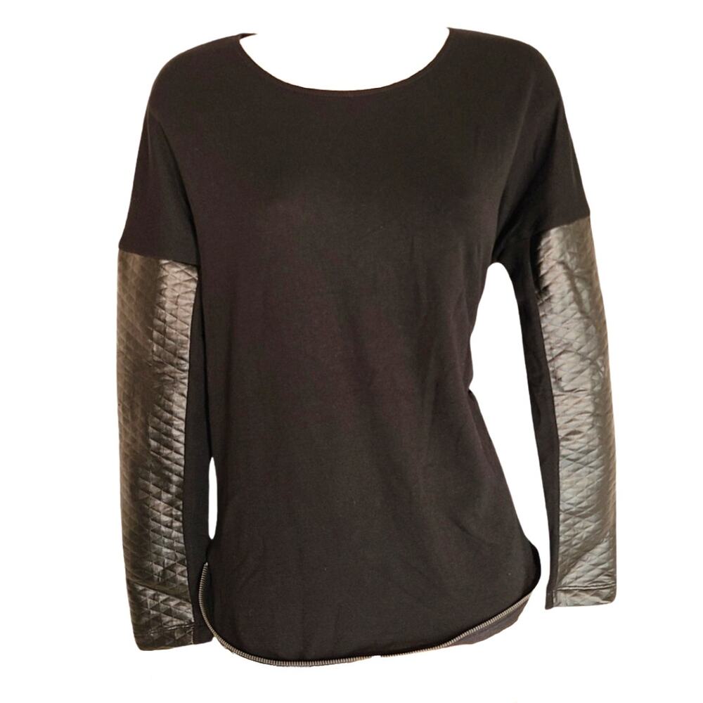 NWT Derek Heart black faux leather sleeve long sleeve top size small